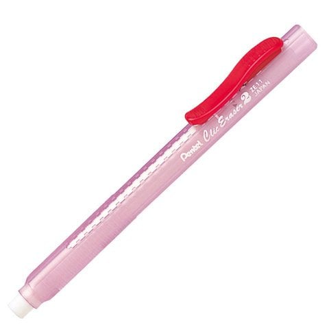 Pentel Sürgülü Kalem Silgi Şeffaf Gövdeli Kırmızı YZE-11T-B