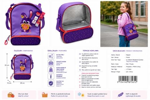 Maped Picnik Isı Yalıtımlı Çocuk Beslenme Çantası Mor Tavşan Desenli