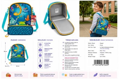 Maped Picnik Isı Yalıtımlı Çocuk Beslenme Çantası Hayvan Desenli Mavi