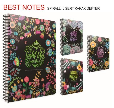 Best Notes 17x24 Spiralli Sert Kapak Defter 120yp.Kareli