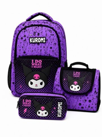 Kuromi 3’lü Okul Çanta Seti | Sırt Çantası - Beslenme Çantası - Kalemlik