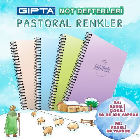 Pastoral A4 Spiralli PP Kapak Defter 96YP Kareli