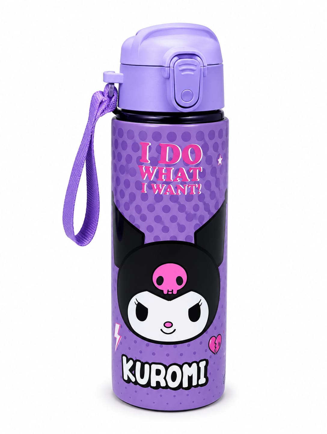 Kuromi Pipetli Paslanmaz Çelik Termos Matara 600 ml Mor