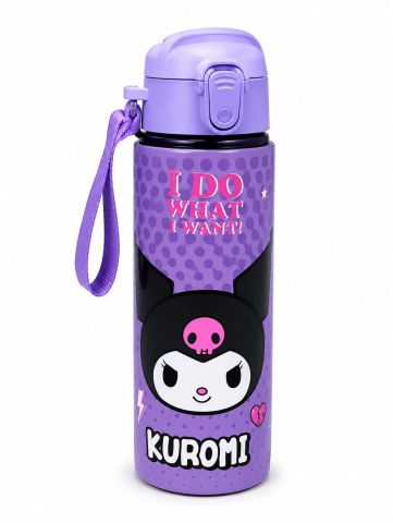 Kuromi Pipetli Paslanmaz Çelik Termos Matara 600 ml Mor