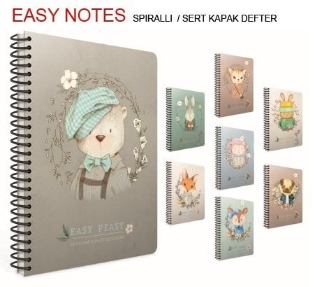 Easy Notes 17x24 Spiralli Sert Kapak Defter 120yp.Kareli