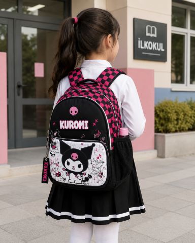 Kuromi Okul Sırt Çantası Siyah Pembe