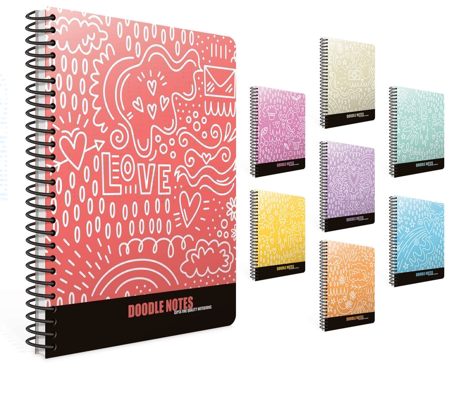 Doodle 17X24 Spiralli Sert Kapak Defter 120YP. Çizgili