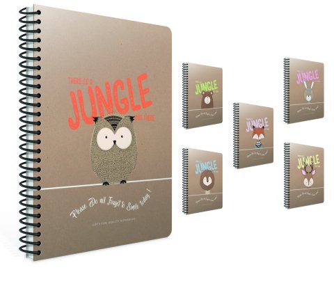 Jungle Out Spiralli Sert Kapak Defter 19x26 120YP. Çizgili