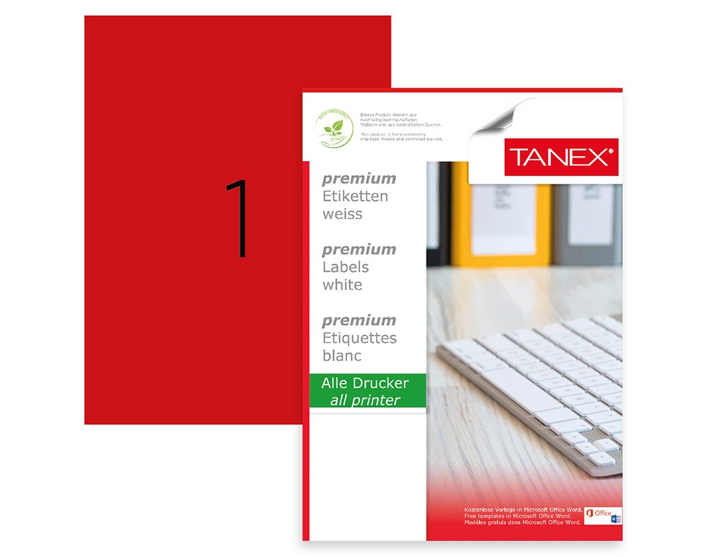 Tanex TW-2000K Laser Etiket Pastel Kırmızı 210x297mm