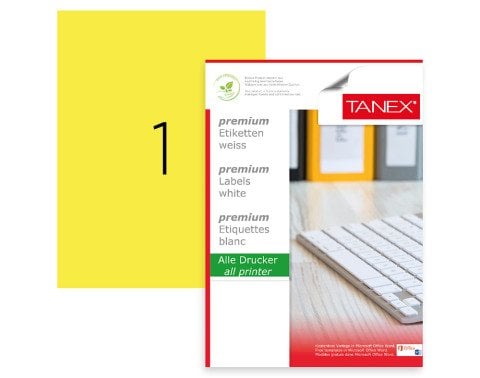 Tanex TW-2000S Laser Etiket Pastel Sarı 210x297mm