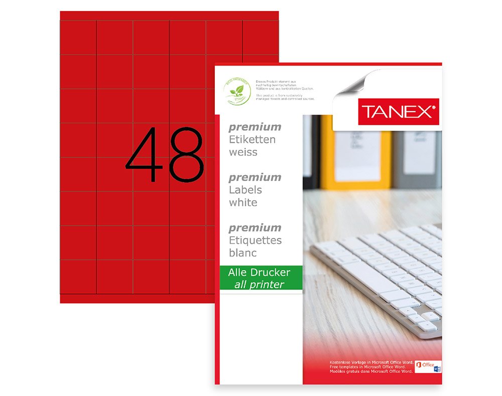Tanex TW-2348K Laser Etiket Pastel Kırmızı 35X35mm