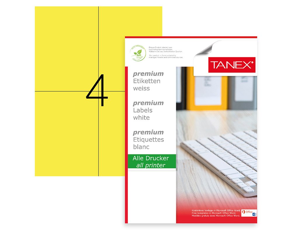Tanex TW-2204S Laser Etiket Pastel Sarı 105X148.5mm