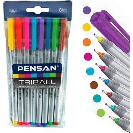 Pensan Triball Renkli Tükenmez Kalem Seti 8 Renk