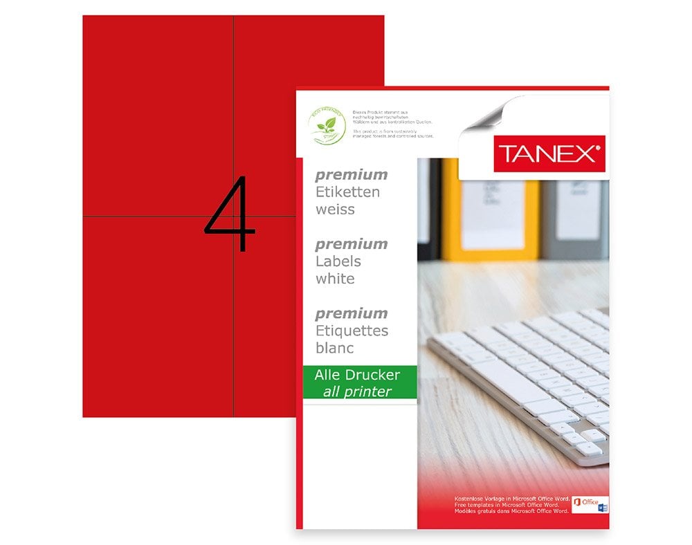 Tanex TW-2204K Laser Etiket Pastel Kırmızı 105X148.5mm