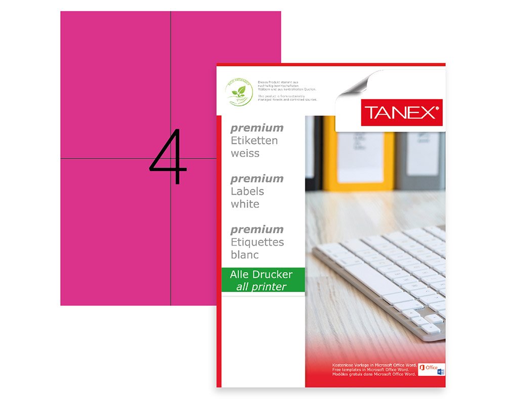 Tanex TW-2204P Laser Etiket Pastel Pembe 105X148.5mm