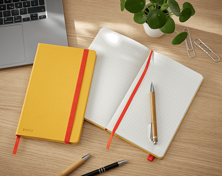 Leitz Cosy Soft Touch Ciltli Kapaklı Kareli Orta Boy Defter, A5 Sarı
