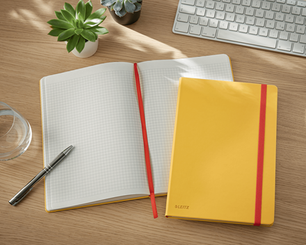 Leitz Cosy Soft Touch Ciltli Kapaklı Kareli Büyük Boy Defter, B5 Sarı