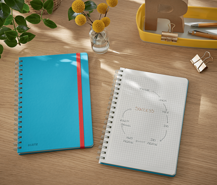 Leitz Cosy Soft Touch Spiralli Büyük Boy Kareli Defter, B5 Mavi