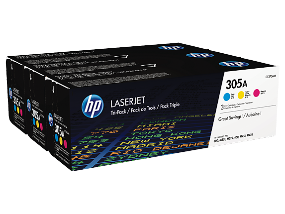 HP 305A 3-pack Cyan/Magenta/Yellow Original LaserJet Toner Cartridges (CF370AM)