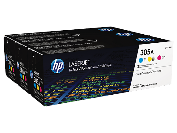 HP 305A 3-pack Cyan/Magenta/Yellow Original LaserJet Toner Cartridges (CF370AM)