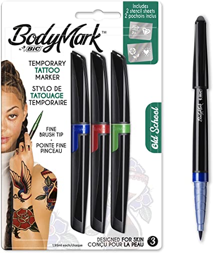 Bic Bodymarker Geçici Dövme Kalemi 3 Renk Turkuaz Mavi Kırmızı Yeşil