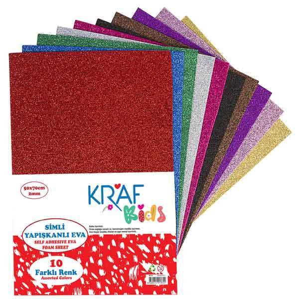 Kraf Kids 50x70 Simli Yapışkanlı Eva Karışık Renk 10'lu