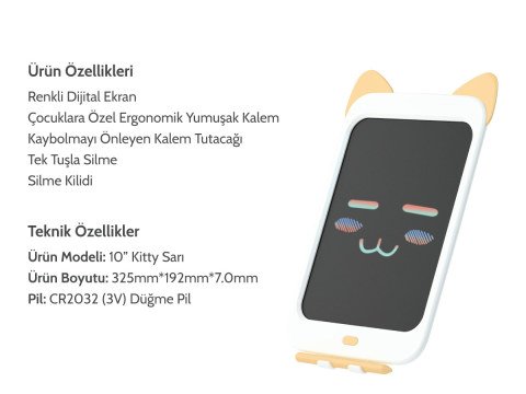 Xiaomi Wicue 10” Sarı Kedi LCD Dijital Renkli Çizim Tableti