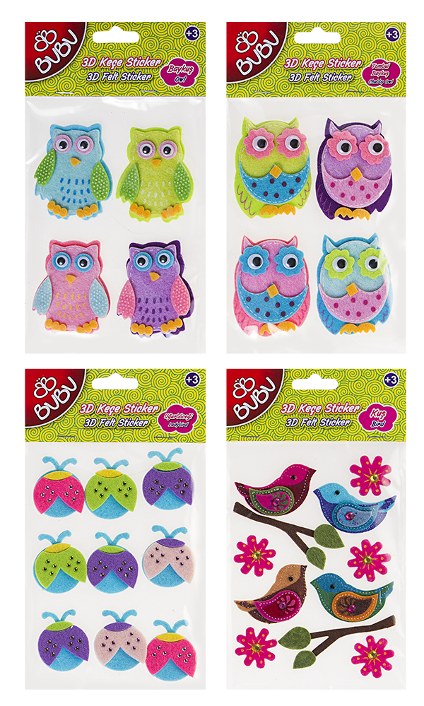 Bu-Bu 3D Keçe Sticker Hayvan Modelleri Baykuş