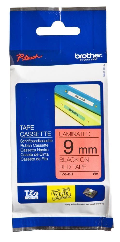 Brother TZ-Tape 9 mm Kırmızı Üzerine Siyah Etiket 9TZE421