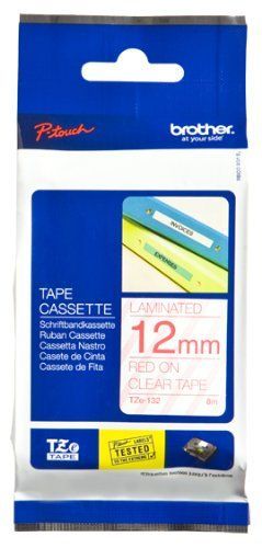 Brother TZ-Tape 12 mm Şeffaf Üzerine Kırmızı Etiket 12TZE132