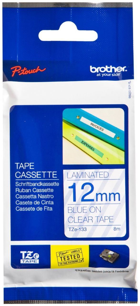 Brother TZ-Tape 12 mm Şeffaf Üzerine Mavi Etiket 12TZE133
