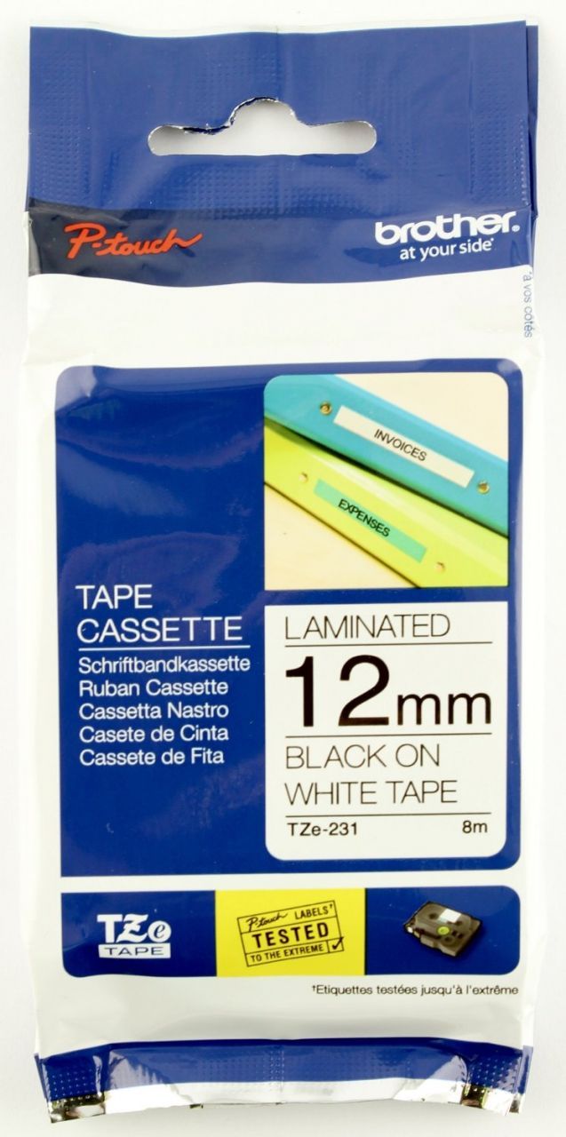 Brother TZ-Tape 12 mm Beyaz Üzerine Siyah Etiket 12TZE231