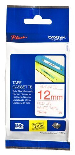 Brother TZ-Tape 12 mm Beyaz Üzerine Kırmızı Etiket 12TZE232