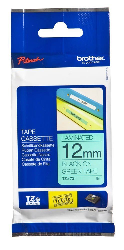 Brother TZ-Tape 12 mm Yeşil Üzerine Siyah Etiket 12TZE731