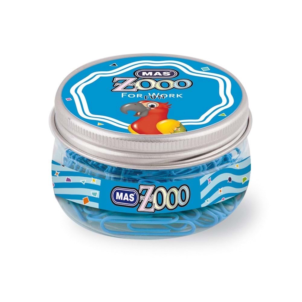 Mas Zoo Şeffaf Yuvarlak Kutuda Plastik Kaplı Ataş No:3 Mavi
