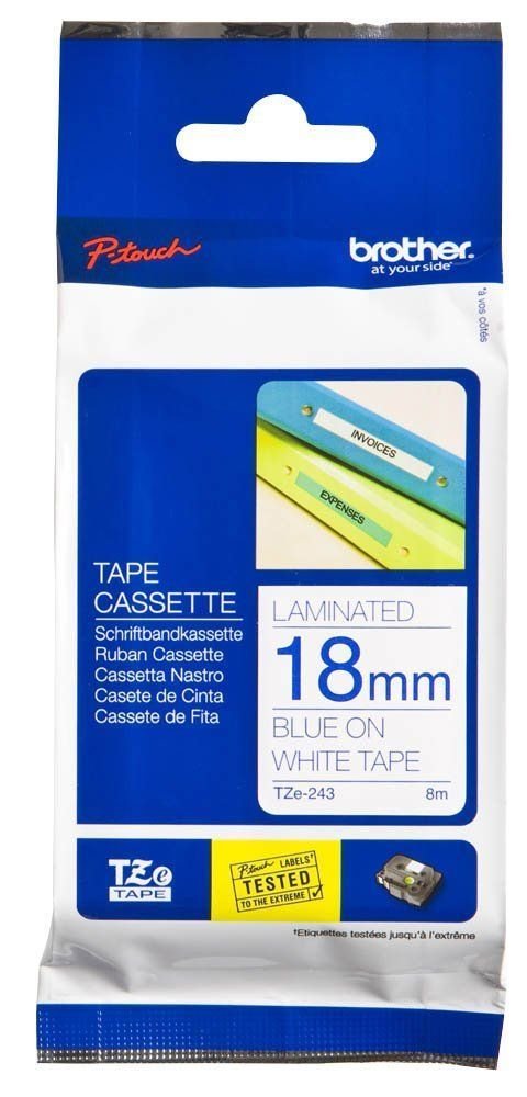 Brother TZ-Tape 18 mm Beyaz Üzerine Mavi Etiket 18TZE243