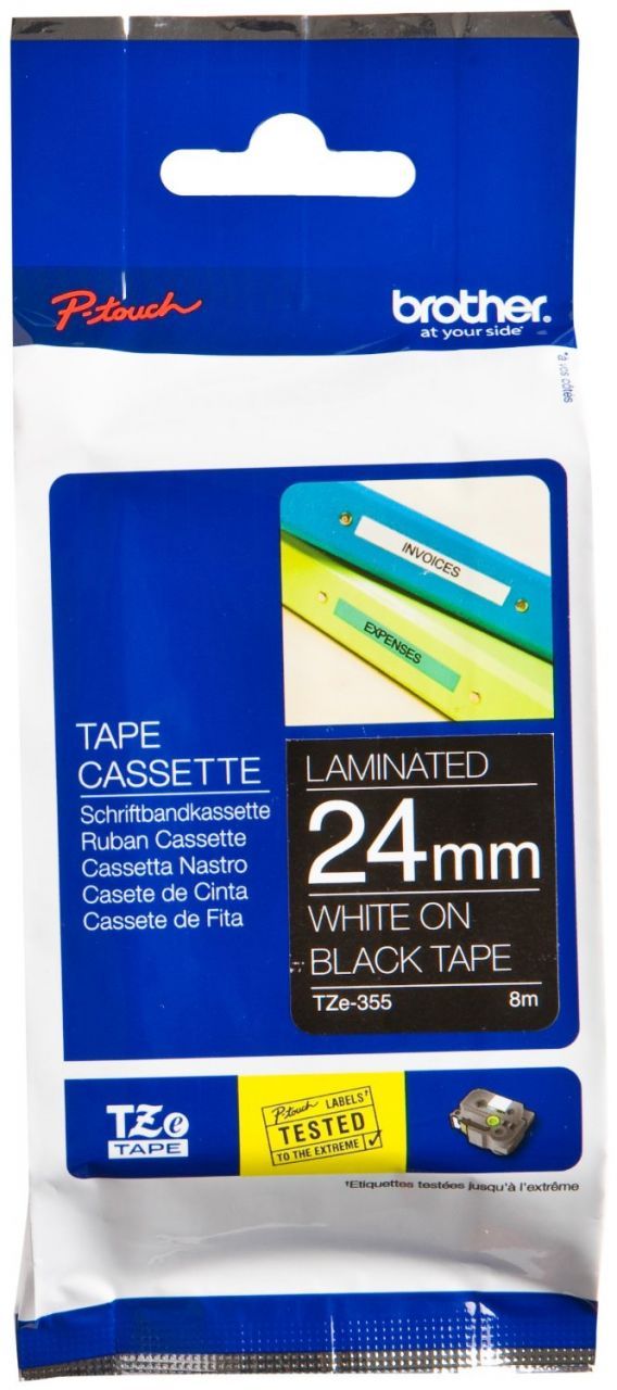 Brother TZ-Tape 24 mm Siyah Üzerine Beyaz Etiket 24TZE355