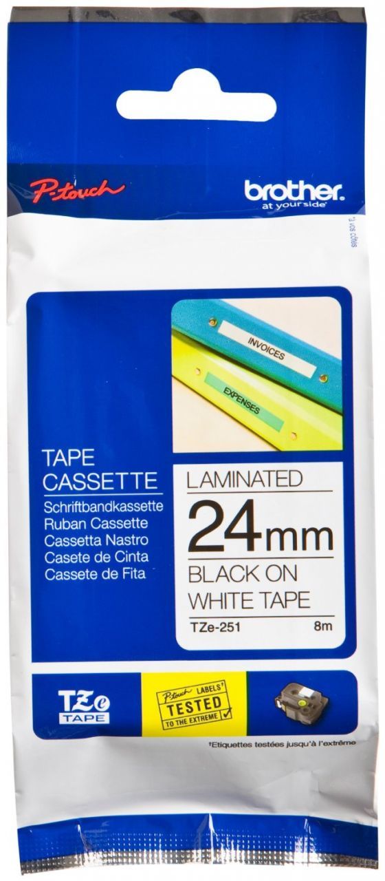 Brother TZ-Tape 24 mm Beyaz Üzerine Siyah Etiket 24TZE251