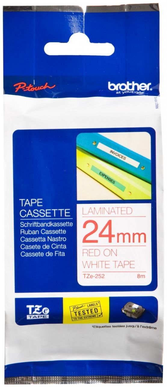 Brother TZ-Tape 24 mm Beyaz Üzerine Kırmızı Etiket 24TZE252