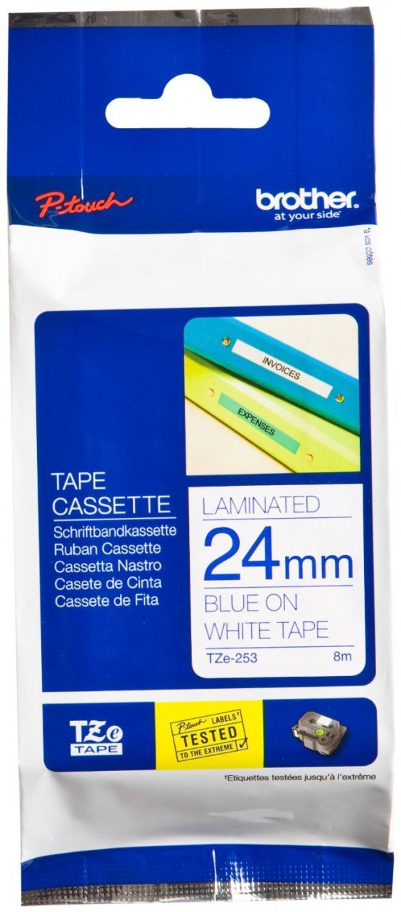 Brother TZ-Tape 24 mm Beyaz Üzerine Mavi Etiket 24TZE253