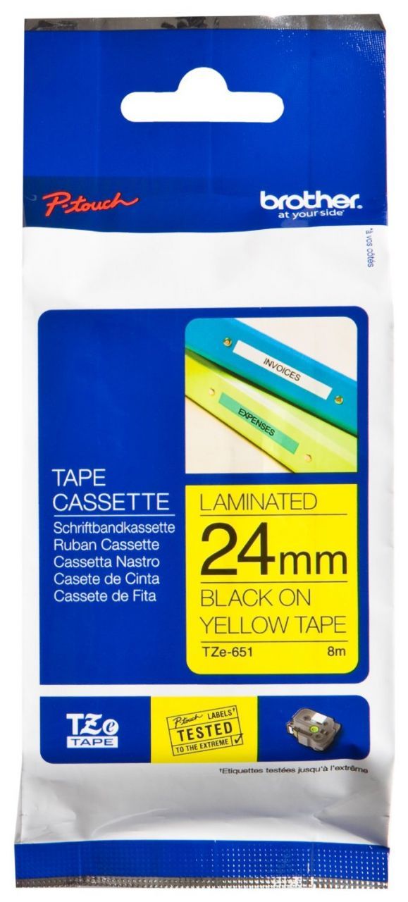 Brother TZ-Tape 24 mm Sarı Üzerine Siyah Etiket 24TZE651