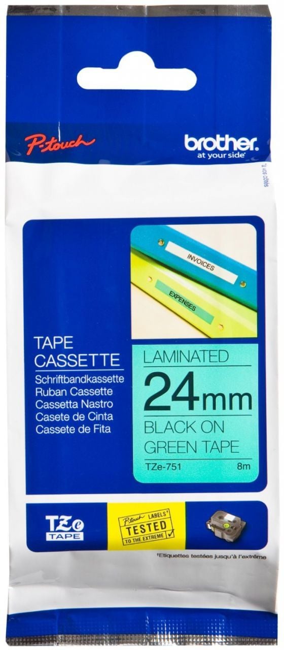Brother TZ-Tape 24 mm Yeşil Üzerine Siyah Etiket 24TZE751