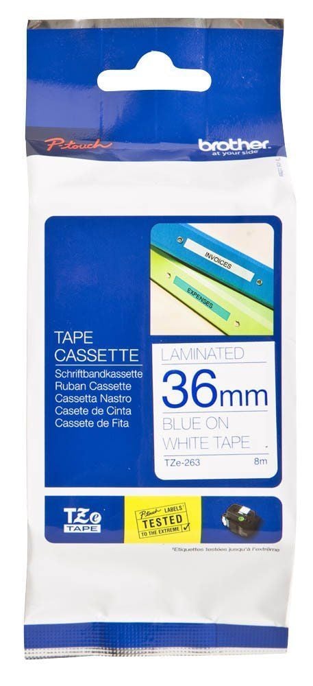 Brother TZ-Tape 36 mm Beyaz Üzerine Mavi Etiket 36TZE263