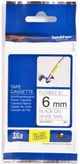 Brother TZ-Tape 6 mm Beyaz Üzerine Siyah Esnek Etiket 6TFX211