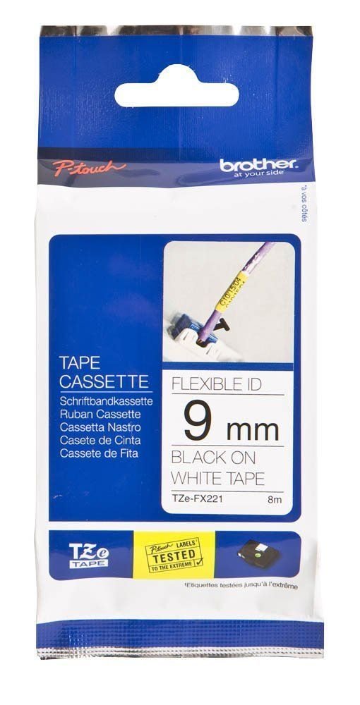 Brother TZ-Tape 9 mm Beyaz Üzerine Siyah Esnek Etiket 9TFX221