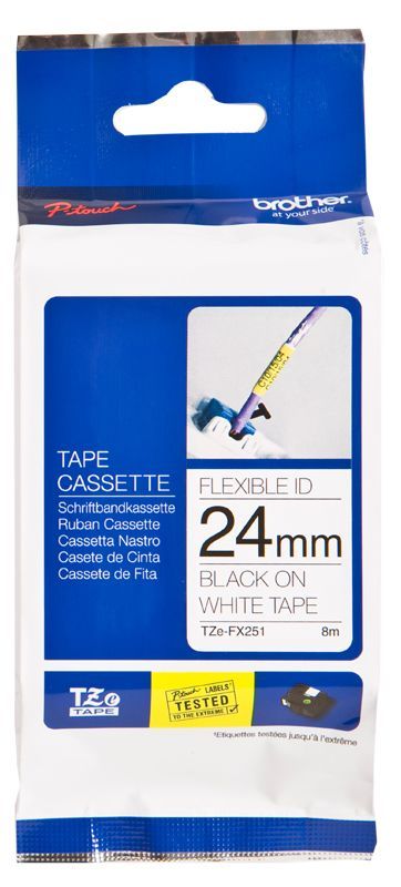 Brother TZ-Tape 24 mm Beyaz Üzerine Siyah Esnek Etiket 24TFX251