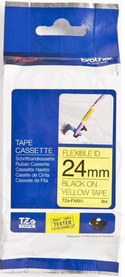 Brother TZ-Tape 24 mm Sarı Üzerine Siyah Esnek Etiket 24TFX651