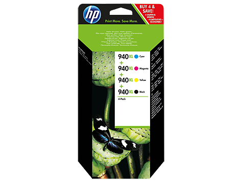 HP 940XL 4-pack High Yield Black/Cyan/Magenta/Yellow Original Ink Cartridges (C2N93AE)