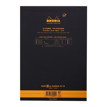 Rhodia A4 Siyah Kapak Çizgili Bloknot 70 Sayfa