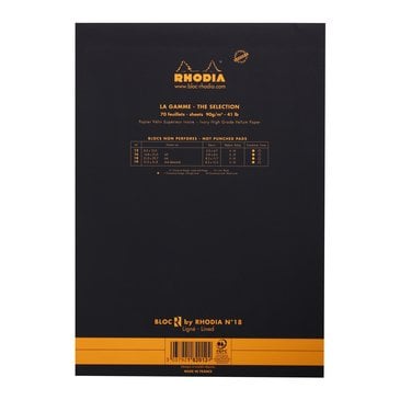 Rhodia A4 Siyah Kapak Çizgili Bloknot 70 Sayfa